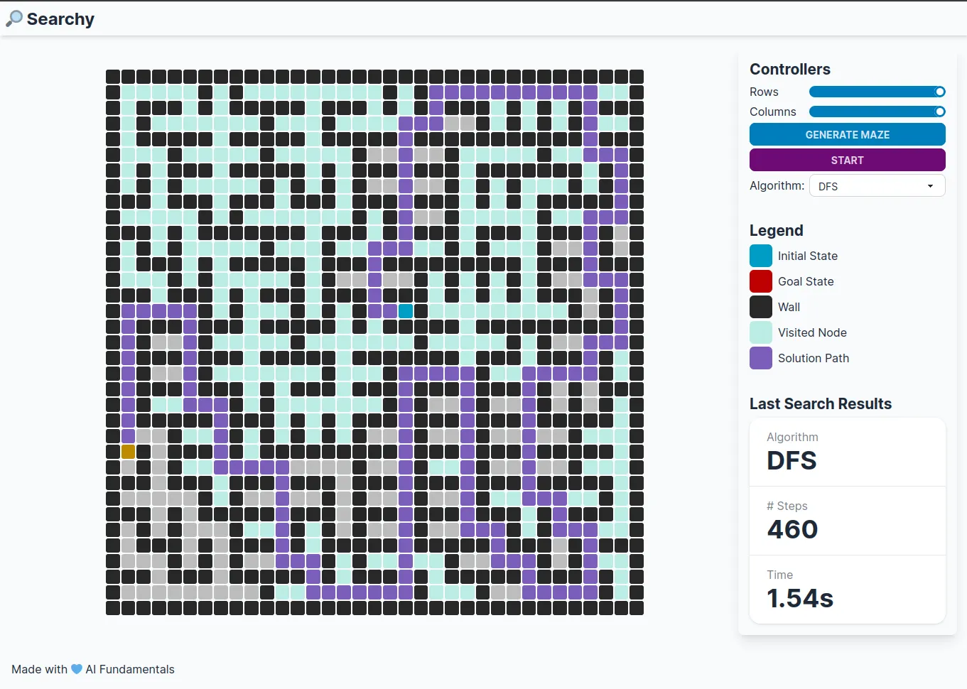 A screenshot of my web app Searchy